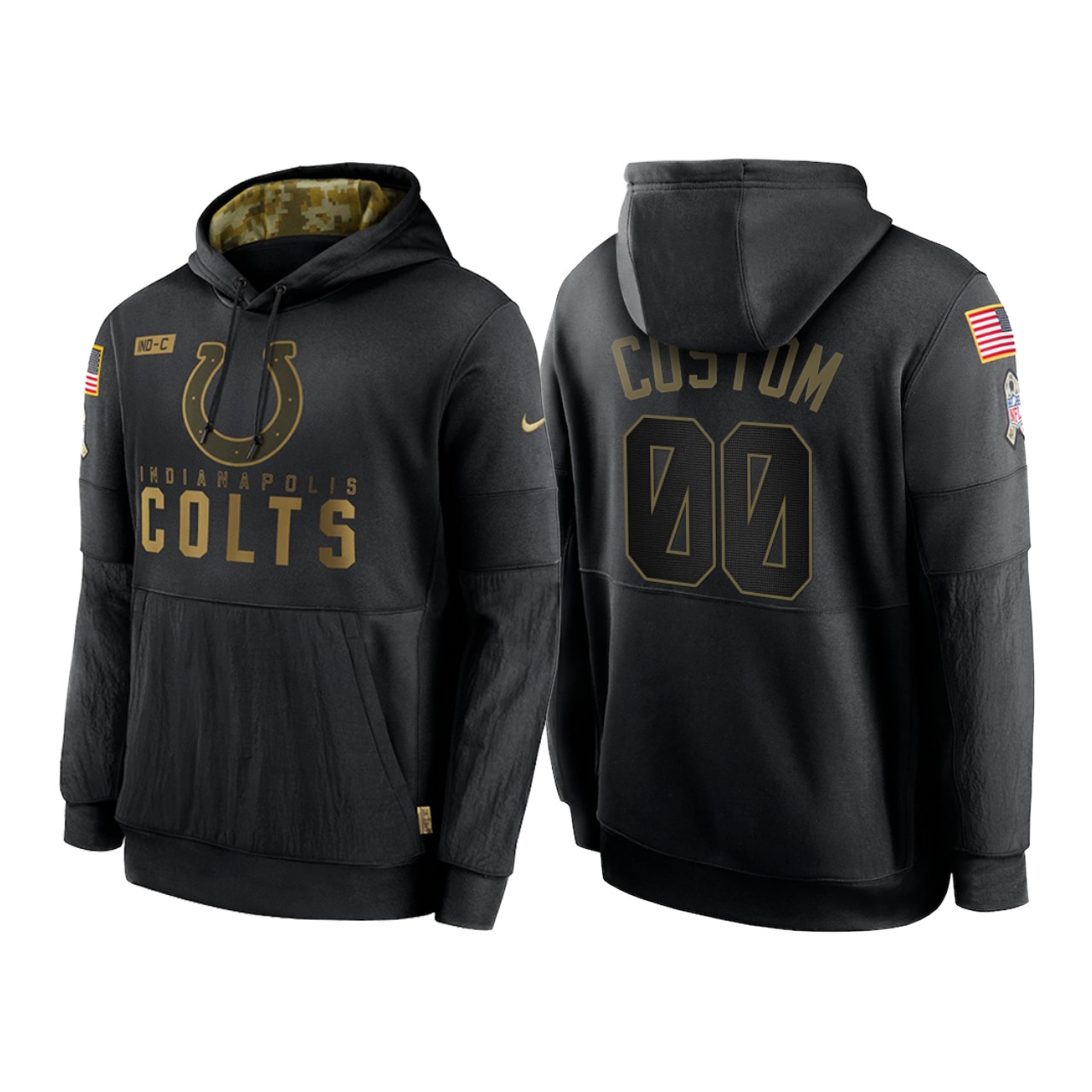 Men's Indianapolis Colts Customized 2020 Black Salute To Service Sideline Performance Pullover Hoodie